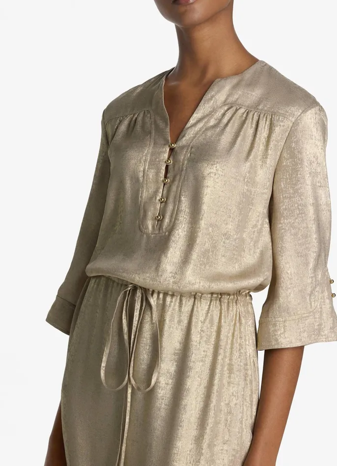 Women Dresses St John 34 Sleeve Metallic Gown Champagne Women Dresses St John 34 Sleeve Metallic Gown Champagne