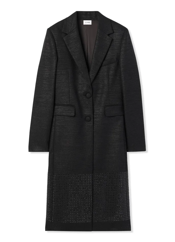 Women Jackets and Coats St John Metallic Twill Long Jacket Black