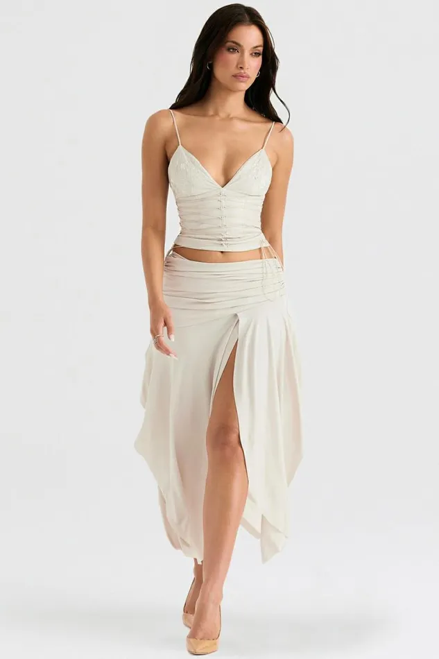 Women Kaira Off White Draped Midi Skirt House Of CB Bottoms Women Kaira Off White Draped Midi Skirt House Of CB Bottoms