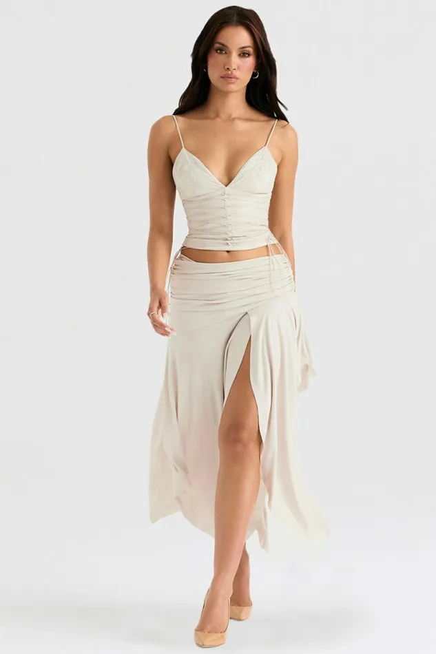 Women Kaira Off White Draped Midi Skirt House Of CB Bottoms Women Kaira Off White Draped Midi Skirt House Of CB Bottoms
