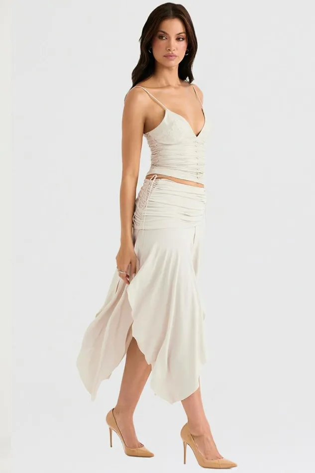 Women Kaira Off White Draped Midi Skirt House Of CB Bottoms Women Kaira Off White Draped Midi Skirt House Of CB Bottoms