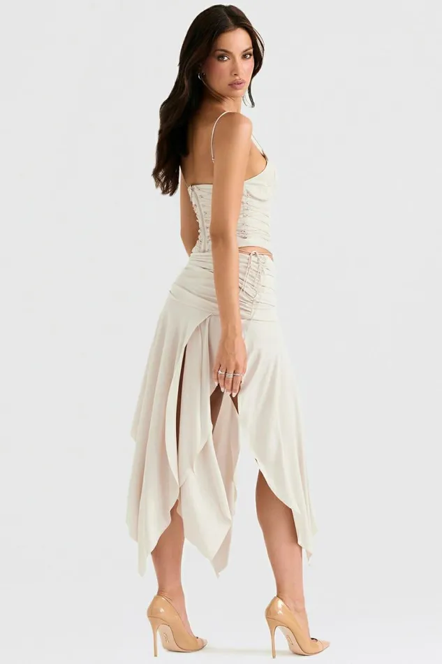 Women Kaira Off White Draped Midi Skirt House Of CB Bottoms Women Kaira Off White Draped Midi Skirt House Of CB Bottoms