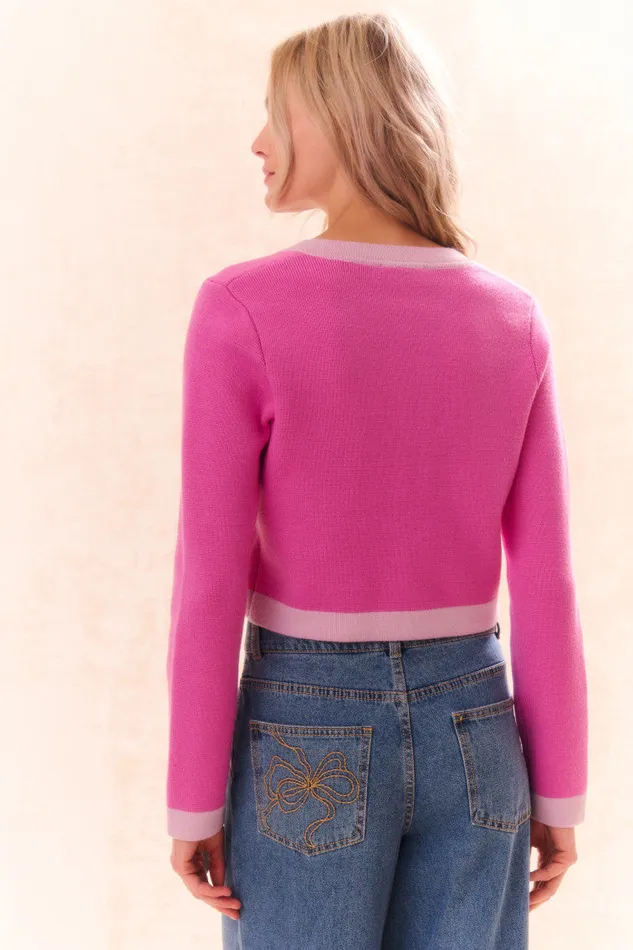 Women Sweaters LoveShackFancy Elif Cardigan Fuchsia Pop